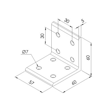 Schéma cotes - Equerre d’assemblage profilé aluminium V8 – Section 60x60 mm - Elcom shop