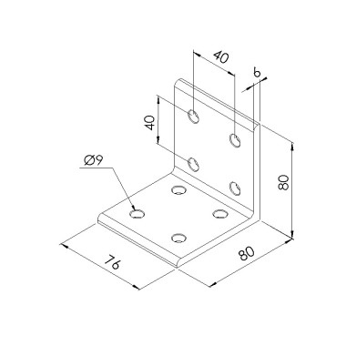 Schéma cotes - Equerre d’assemblage profilé aluminium V8 – Section 80x80 mm - Elcom shop