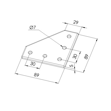 Schéma cotes - Plaque d’assemblage profilé aluminium – Section 90x90 mm – LV1 - Elcom shop