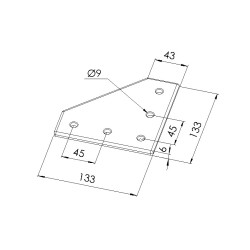 Schéma cotes - Plaque d'assemblage profilé aluminium – Section 135x135 mm – LV1 - Elcom shop