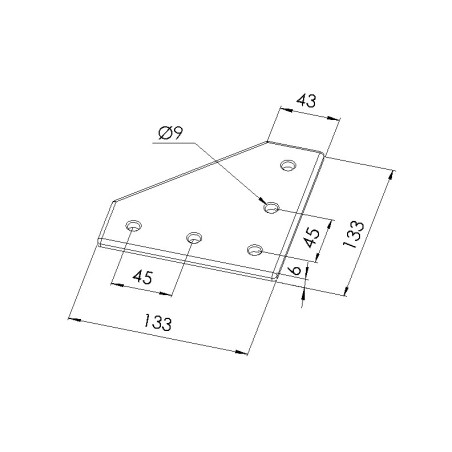 Schéma cotes - Plaque d'assemblage profilé aluminium – Section 135x135 mm – LV1 - Elcom shop