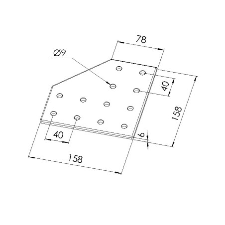 Schéma cotes - Plaque d’assemblage profilé aluminium – Section 160x160 mm – LV2 - Elcom shop