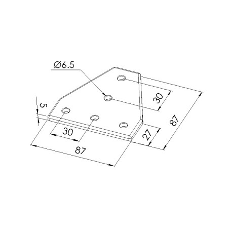 Schéma cotes - Plaque d’assemblage profilé aluminium – Section 90x90 mm – TV1 - Elcom shop