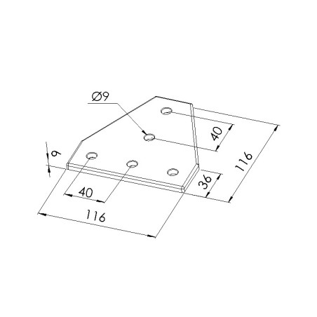 Schéma cotes - Plaque d’assemblage profilé aluminium – Section 120x120 mm – TV1 - Elcom shop