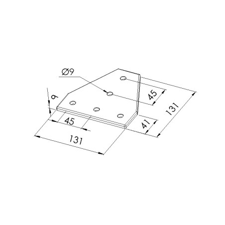 Schéma cotes - Plaque d’assemblage profilé aluminium – Section 135x135 mm – TV1 - Elcom shop