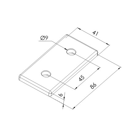 Schéma cotes - Plaque d’assemblage profilé aluminium – Section 45x90 mm – V2 - Elcom shop