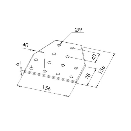 Schéma cotes - Plaque d’assemblage profilé aluminium – Section 160x160 mm – TV2 - Elcom shop