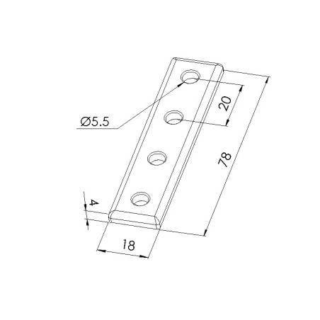 Schéma cotes - Plaque d’assemblage profilé aluminium – Section 20x80 mm – V4 - Elcom shop