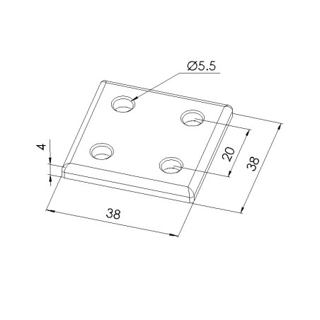 Schéma cotes - Plaque d’assemblage profilé aluminium – Section 40x40 mm – V4C - Elcom shop
