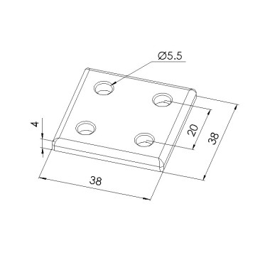 Schéma cotes - Plaque d’assemblage profilé aluminium – Section 40x40 mm – V4C - Elcom shop