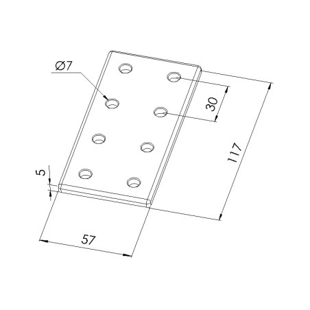 Schéma cotes - Plaque d’assemblage profilé aluminium – Section 60x120 mm – V8 - Elcom shop