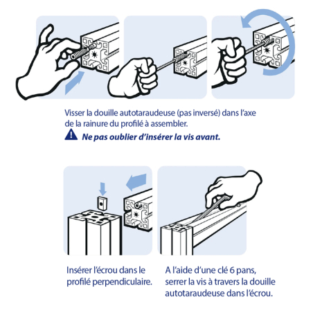 Montage sur profilé de la Fixation automatique profilé aluminium – Rainure 8 mm