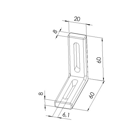 Schéma cotes - Equerre légère profilé aluminium – 60x60x20 – Noir - Zn - Elcom shop