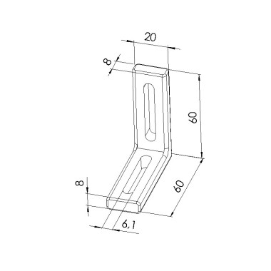 Schéma cotes - Equerre légère profilé aluminium – 60x60x20 – Noir - Zn - Elcom shop