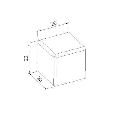 Schéma cotes - Cache raccord d’angle cube profilé aluminium – 5 mm – 20x20x20 mm – Noir - Elcom shop