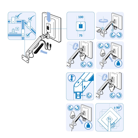 Aide montage du Support Ecran - VESA 75/75 100/100 - Orientable 4 Axes