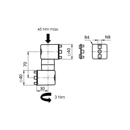 Cotes de l'articulation à friction – Simple - Parallèle - 8 40 40 - 3Nm
