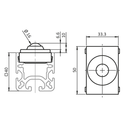 Cotes de l'Insert à bille profilé aluminium - ESD