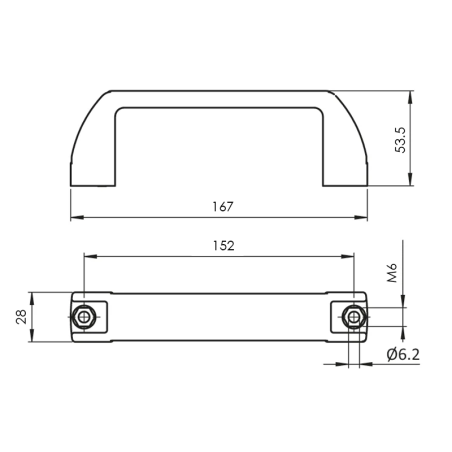 Cotes de la Poignée PA 160 - Profilé aluminium
