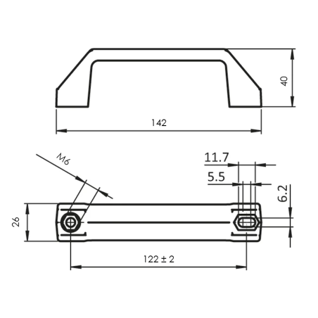 Cotes de la Poignée PA 120 - Profilé aluminium