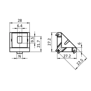 Cotes de l'Equerre profilé aluminium - 8 mm - 30x30 mm - Zn