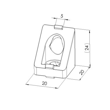 Schéma cotes - Equerre de renfort profilé aluminium – 5 – 20 – 45° - Avec fixation - Elcom shop