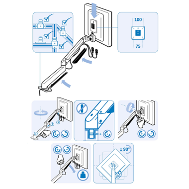 Aide montage du Support Ecran - VESA 75/75 100/100 - Orientable 5 Axes - 20 kg