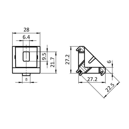 Cotes de l'Equerre profilé aluminium - 8 mm - 30x30x30 mm - Al - Economique - Brut