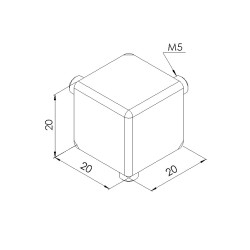 Schéma cotes - Kit raccord d’angle cube profilé aluminium – 5 mm – 20x20x20 mm – Noir - Elcom shop