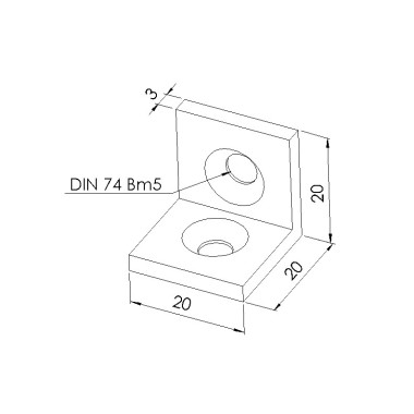 Schéma cotes - Equerre profilé aluminium – Rainure 5mm – Section 20x20 mm - Gris - Elcom shop