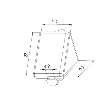 Schéma cotes - Kit équerre profilé aluminium – Rainure 5 mm – Section 20x20x20 mm - Elcom shop