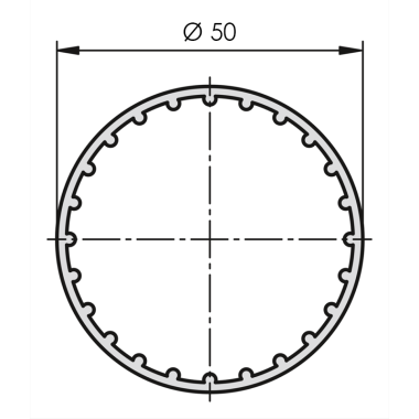 Plan du Tube profilé aluminium - D50x2,5 - Al