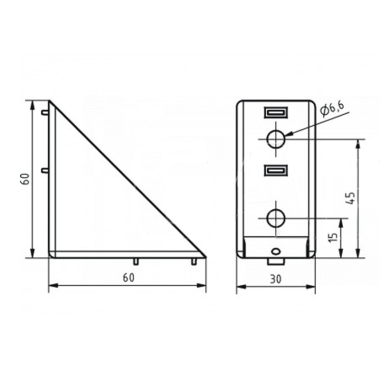 Plan de l'Equerre profilé - 6 mm - 60x60x30 mm - E - Al - Brut