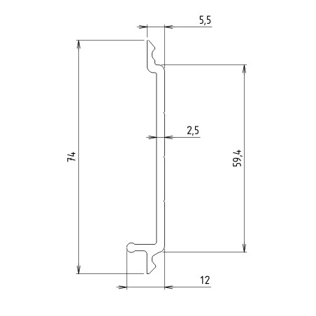 Plan côté du Flanc goulotte profilé - 80 mm