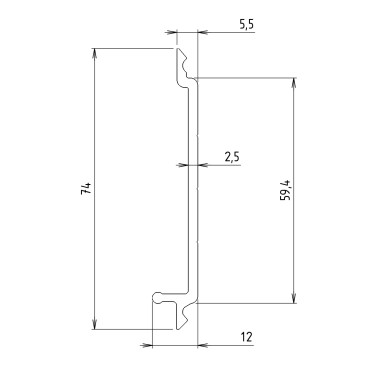 Plan côté du Flanc goulotte profilé - 80 mm