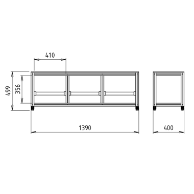 Cotes du Banc avec rangement en profilé aluminium - 1390x400 mm - Livré Monté
