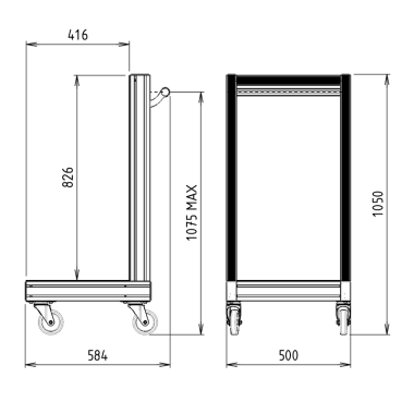 Cotes du Chariot porte-caisse Atelier - 1050x500 mm- Livré Monté