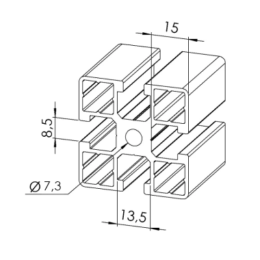 Profilé aluminium - Rainure 8 mm - Section 45x45 mm - Léger