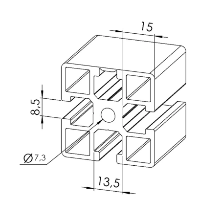 Profilé aluminium - Rainure 8 mm - 45x45 mm - Léger - 1N - Pelable