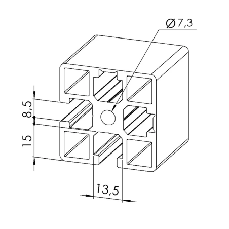 Profilé aluminium - Rainure 8 mm - 45x45 mm - 2N90 - Léger - Pelable