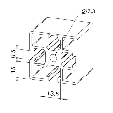 Profilé aluminium - Rainure 8 mm - 45x45 mm - 2N90 - Léger - Pelable