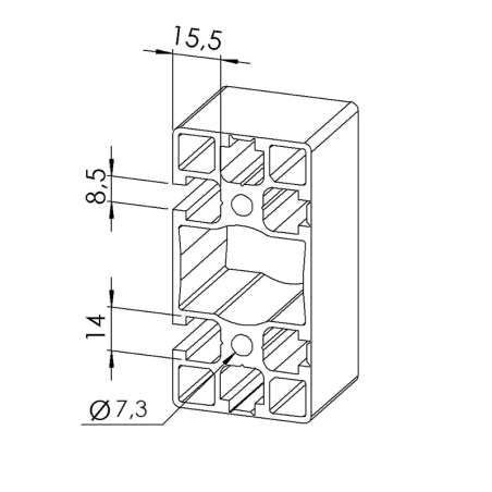 Profilé aluminium - Rainure 8 mm - 90x45 mm - 4N - Léger - Pelable