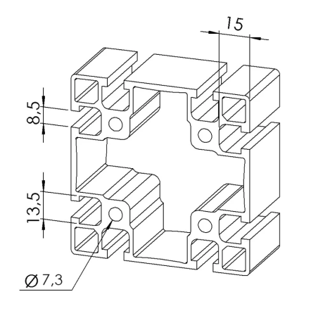 Profilé aluminium - Rainure 8 mm - 90x90 mm - Léger