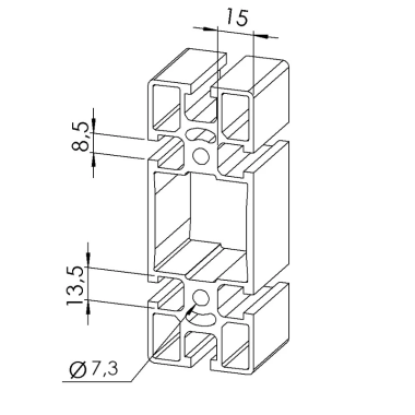 Profilé aluminium 120x45 mm (Barre de 6 m) - Rainure 8 mm - Léger