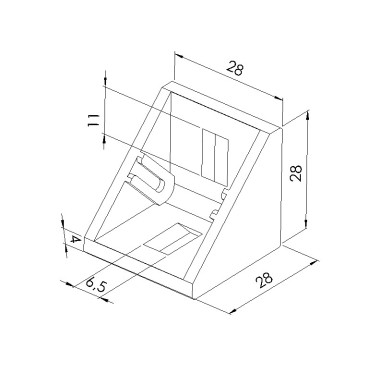 Schéma cotes - Equerre profilé aluminium – Rainure 6 mm – Section 30x30 mm - Elcom shop