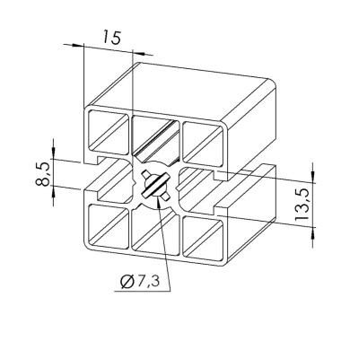 Profilé aluminium - Rainure 8 mm - 45x45 mm - Léger - 2N180