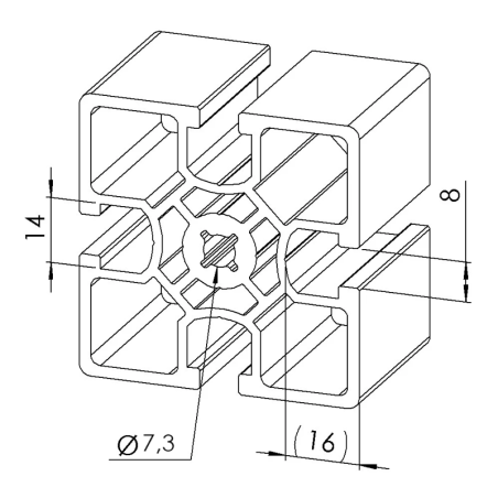 Profilé aluminium - Rainure 8 mm - Section 60x60 mm - 4R - Léger