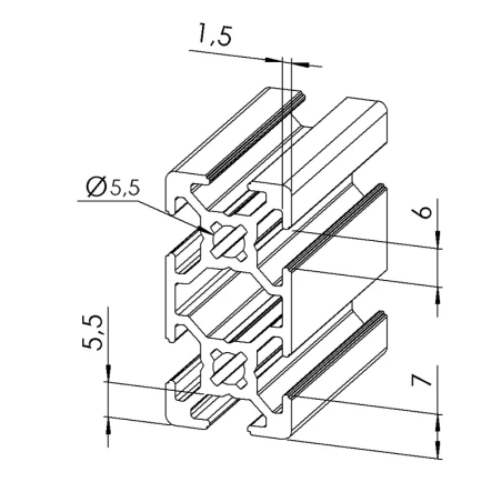 Profilé aluminium – Rainure 6 mm – 40x20 mm - Léger