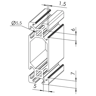 Profilé aluminium 60x20 mm – Rainure 6 mm - Léger
