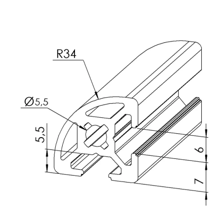 Profilé aluminium R20-90° – Rainure 6 mm